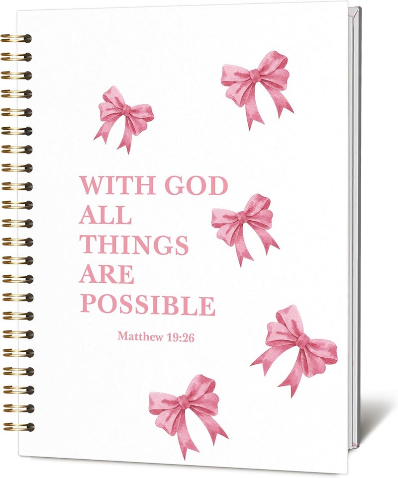 KIDEAR Christian Journal for Women, Prayer Notebook for Bible Study Notes,Cute Pink Bow Faith Journal,Coquette Preppy Christian Gifts for Teen Girls,Church Note Bible Study Supplies - A01 - Image 1